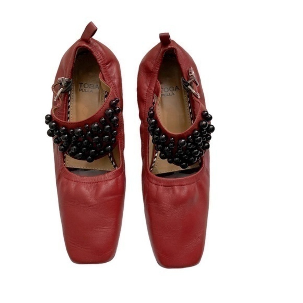 Toga pulla red leather beaded shoes made in Portugal